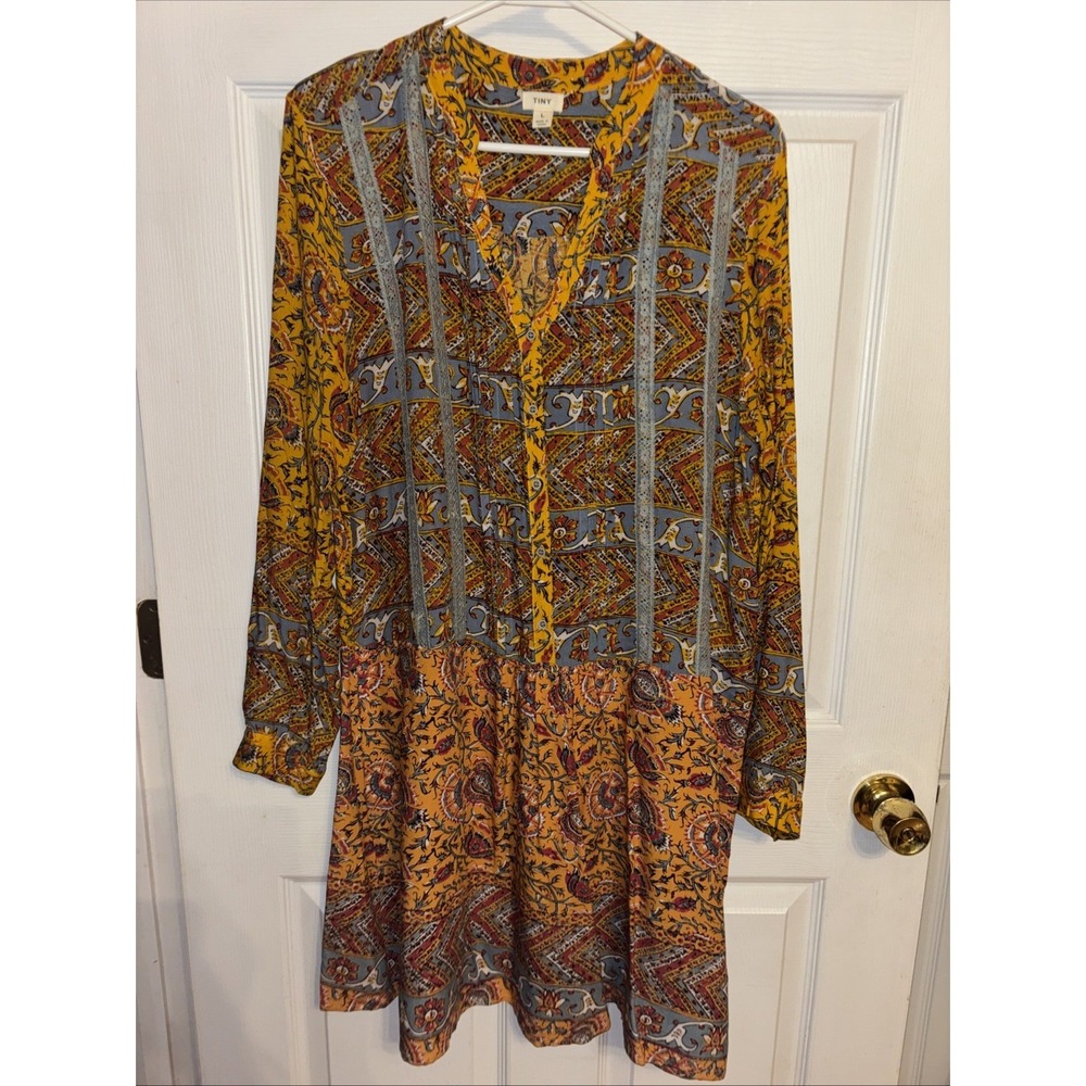 Tiny Anthropologie Ismelda Sz L Tunic Dress Yellow Floral $148 Pockets Lace - Picture 4 of 16